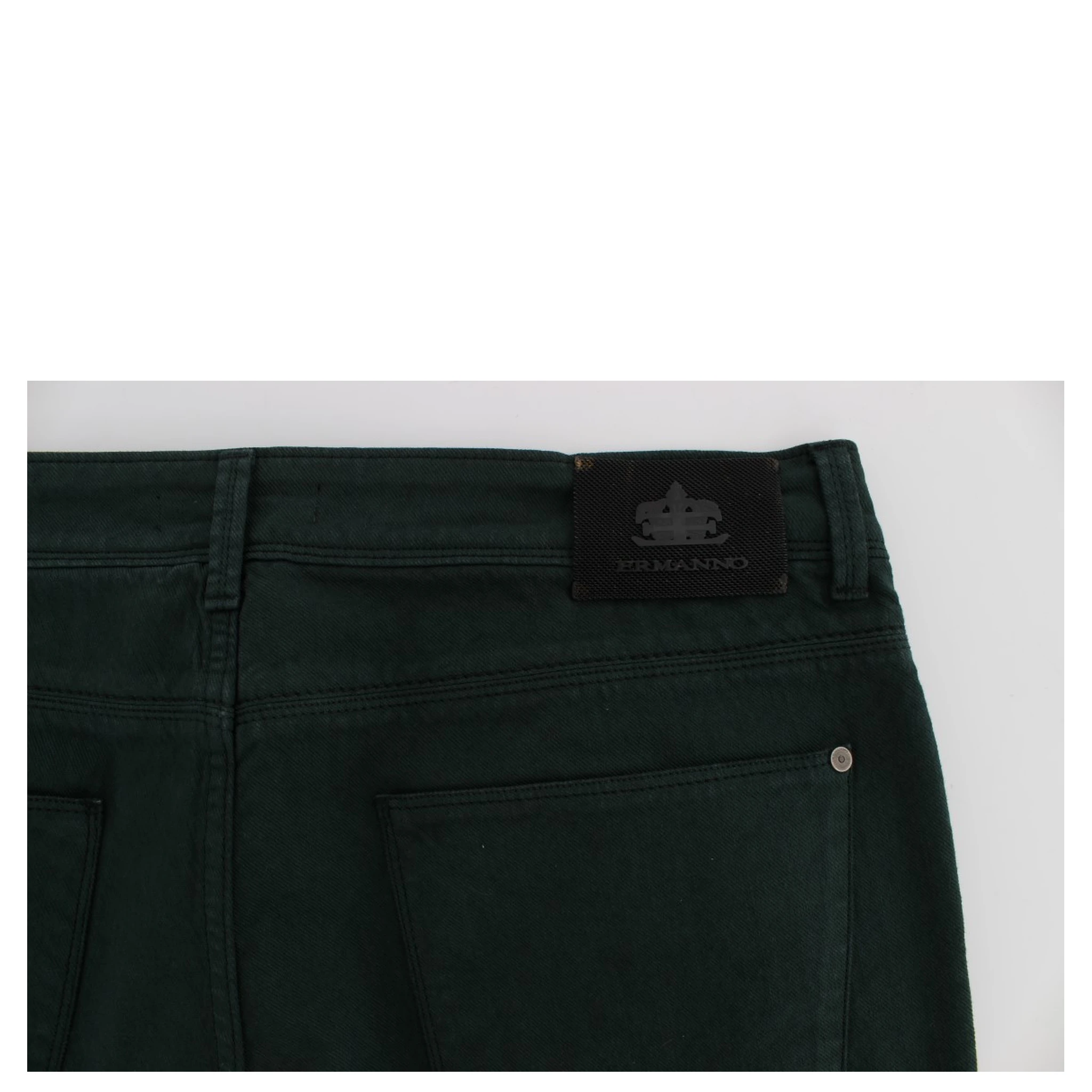 Green Cotton Denim Stretch Straight Fit Jeans