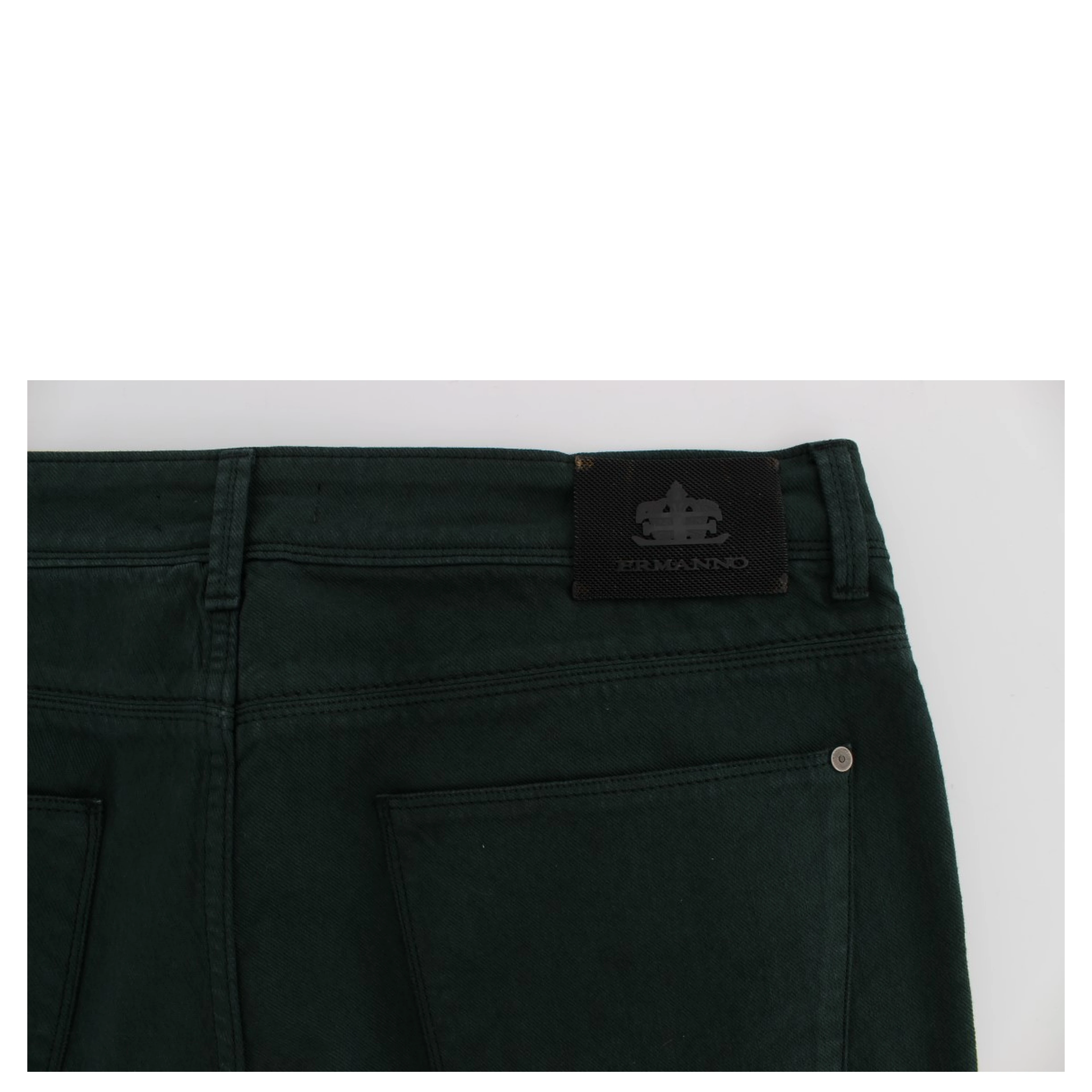Green Cotton Denim Stretch Straight Fit Jeans