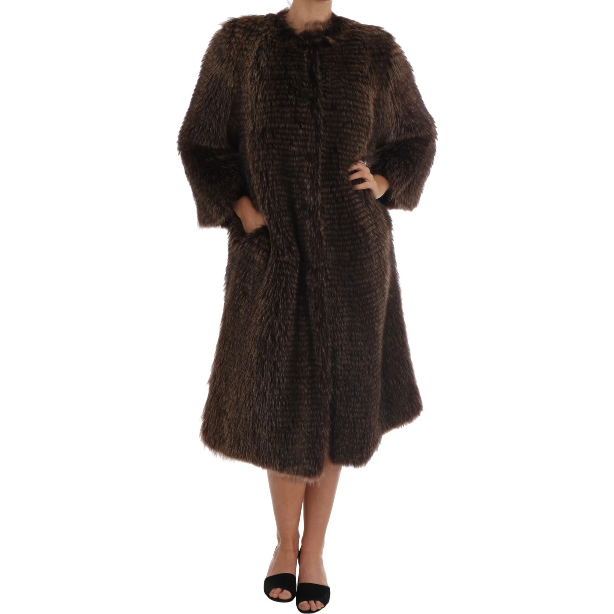 Brown Raccoon Fur Coat Jacket