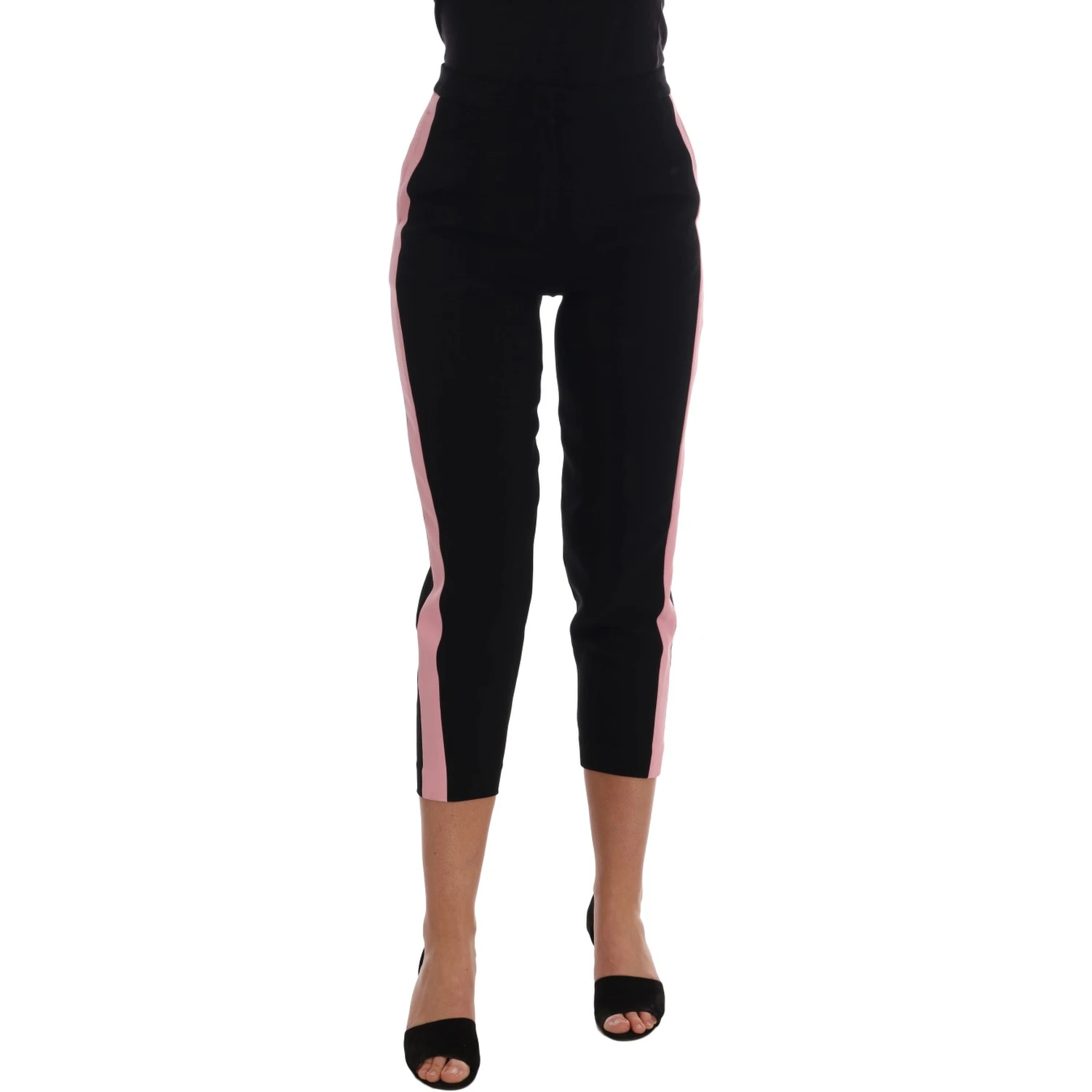Black Stretch Pink Stripes Capri Pants