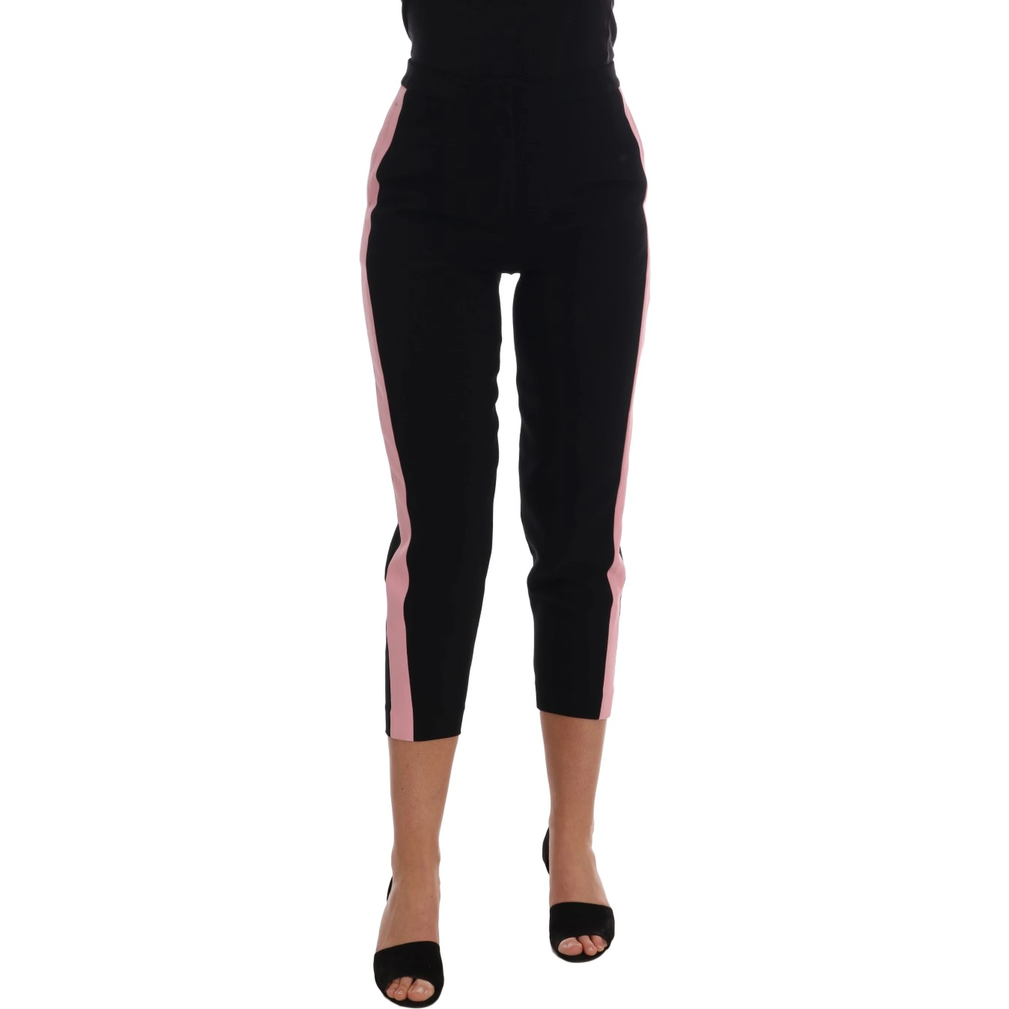 Black Stretch Pink Stripes Capri Pants