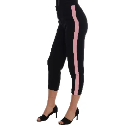 Black Stretch Pink Stripes Capri Pants