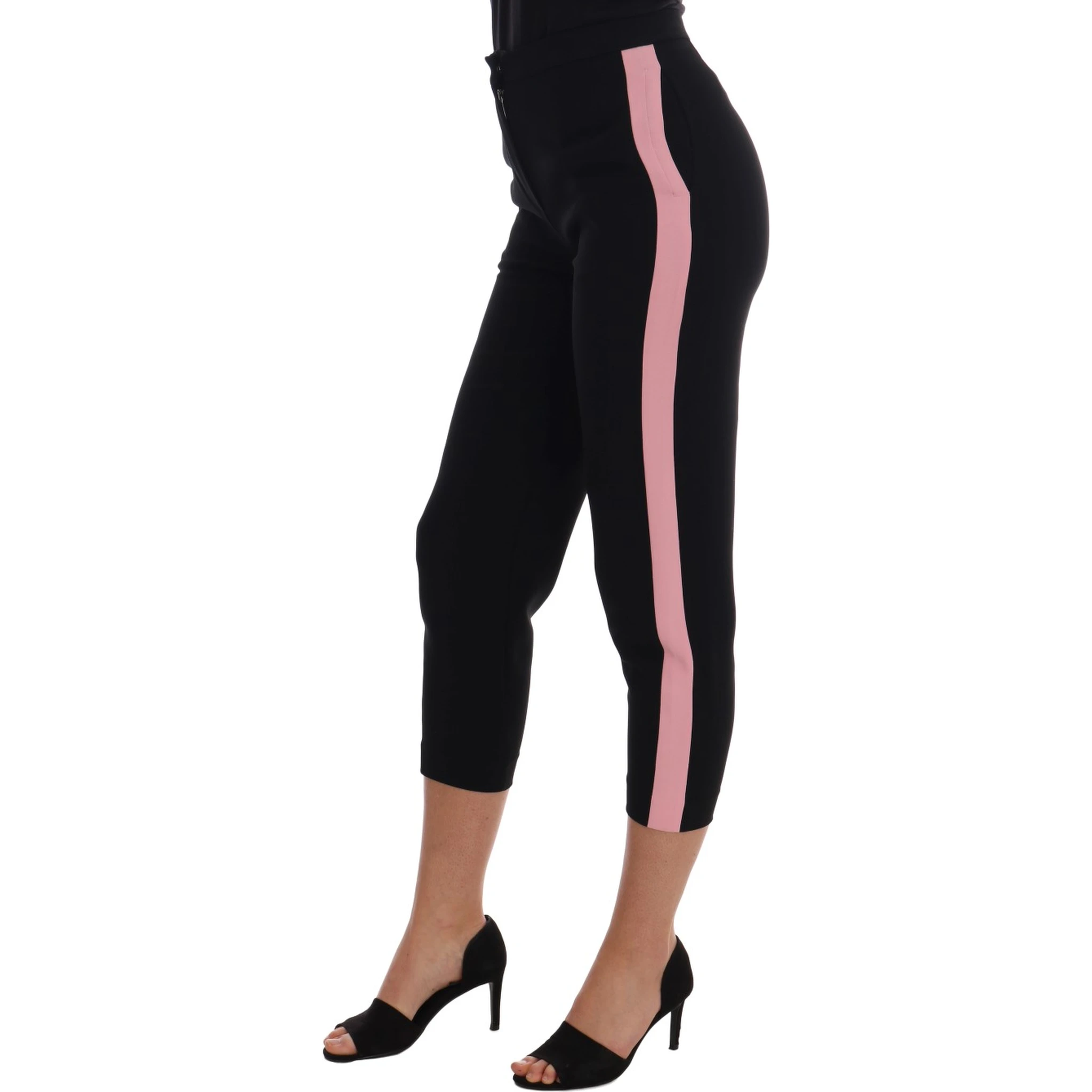 Black Stretch Pink Stripes Capri Pants