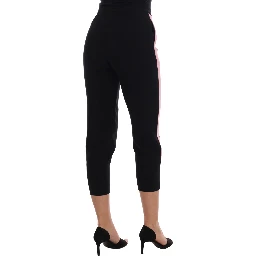 Black Stretch Pink Stripes Capri Pants