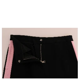 Black Stretch Pink Stripes Capri Pants