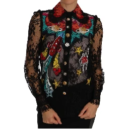 Black Lace Crystal SPACE Shirt