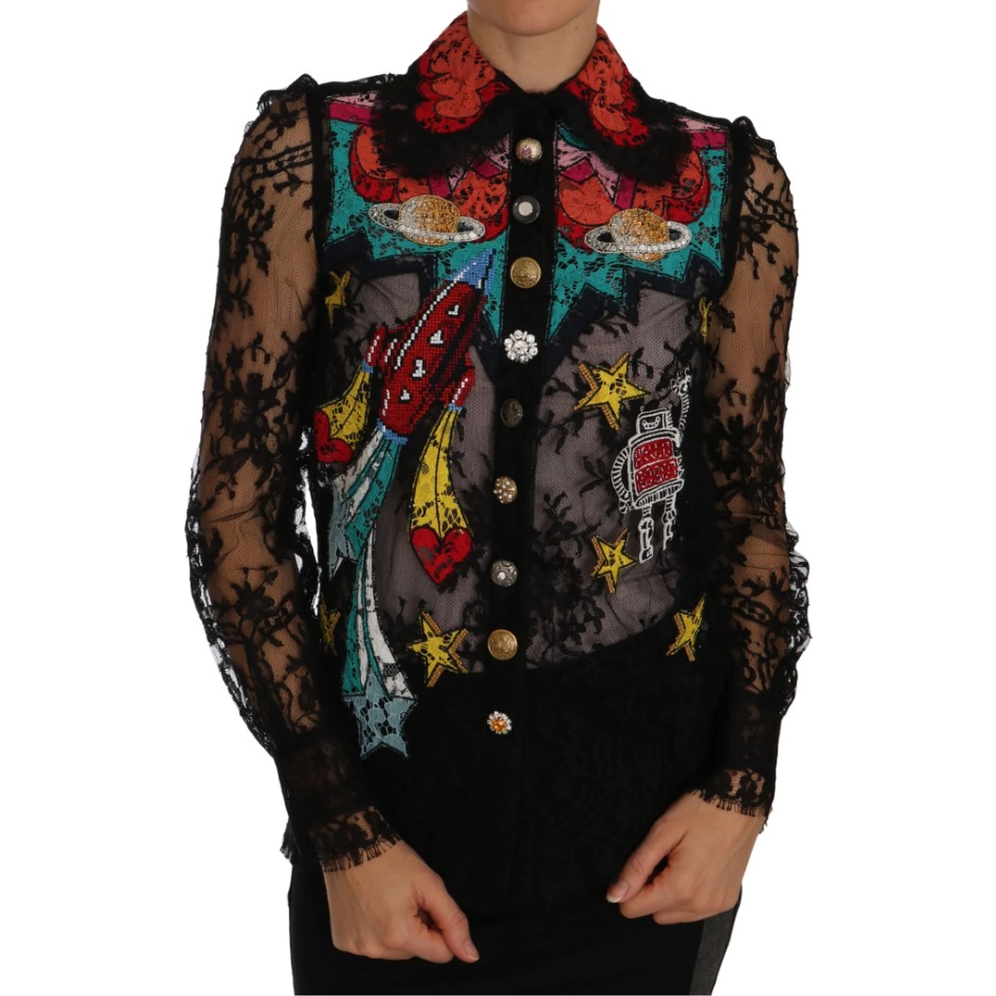 Black Lace Crystal SPACE Shirt