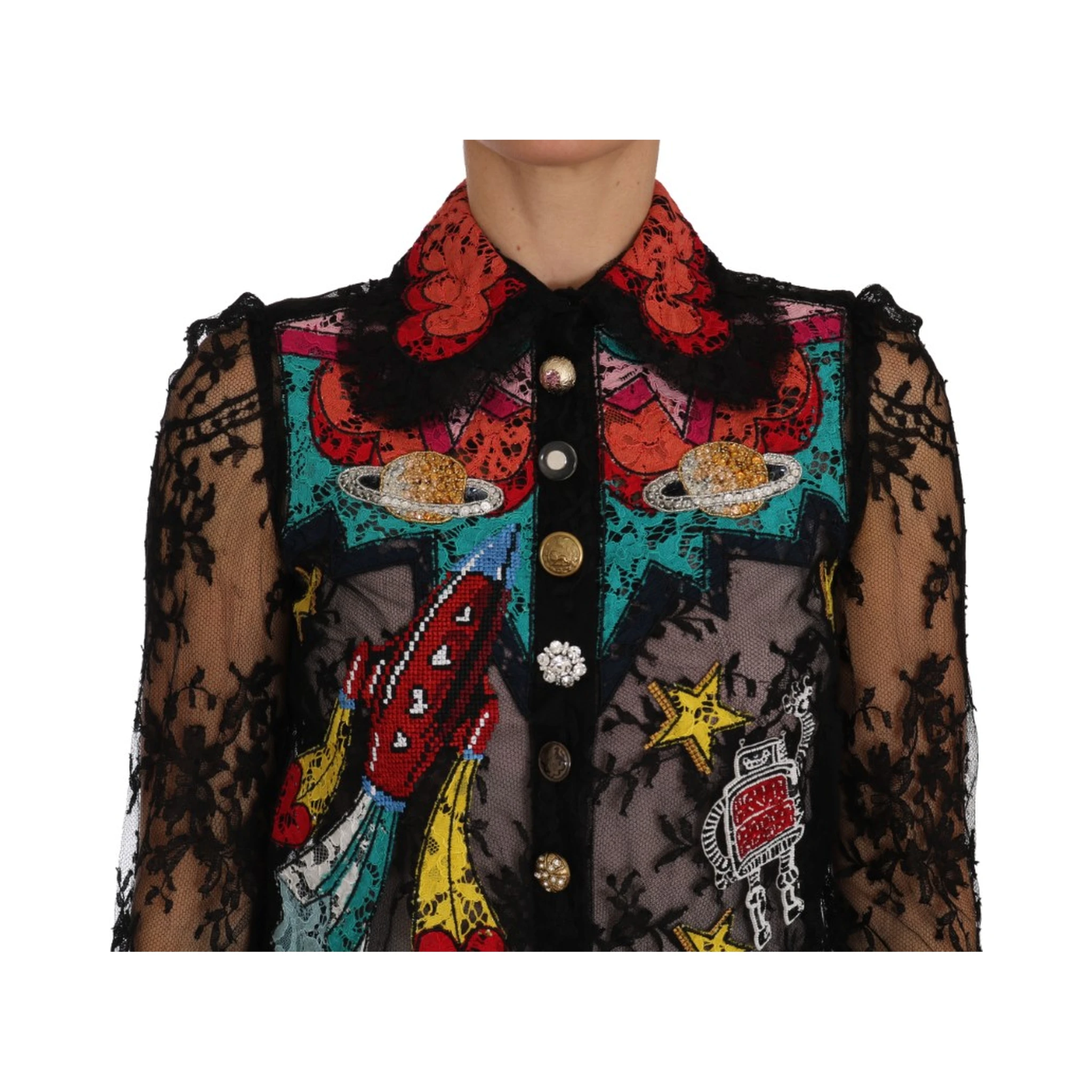 Black Lace Crystal SPACE Shirt