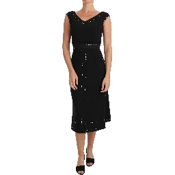 Black Wool Stretch A-line Sheath Dress