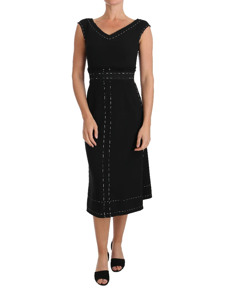 Black Wool Stretch A-line Sheath Dress
