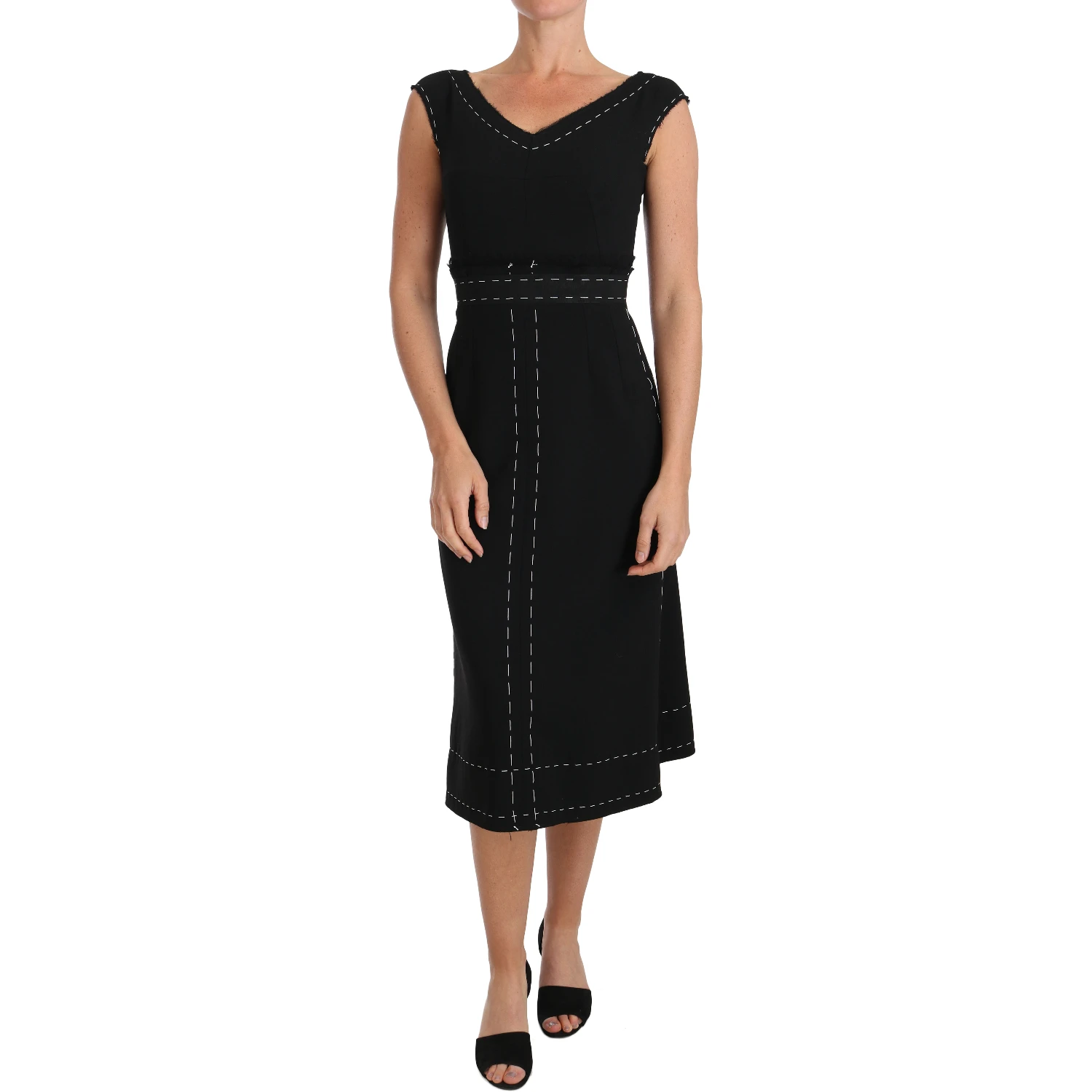Black Wool Stretch A-line Sheath Dress