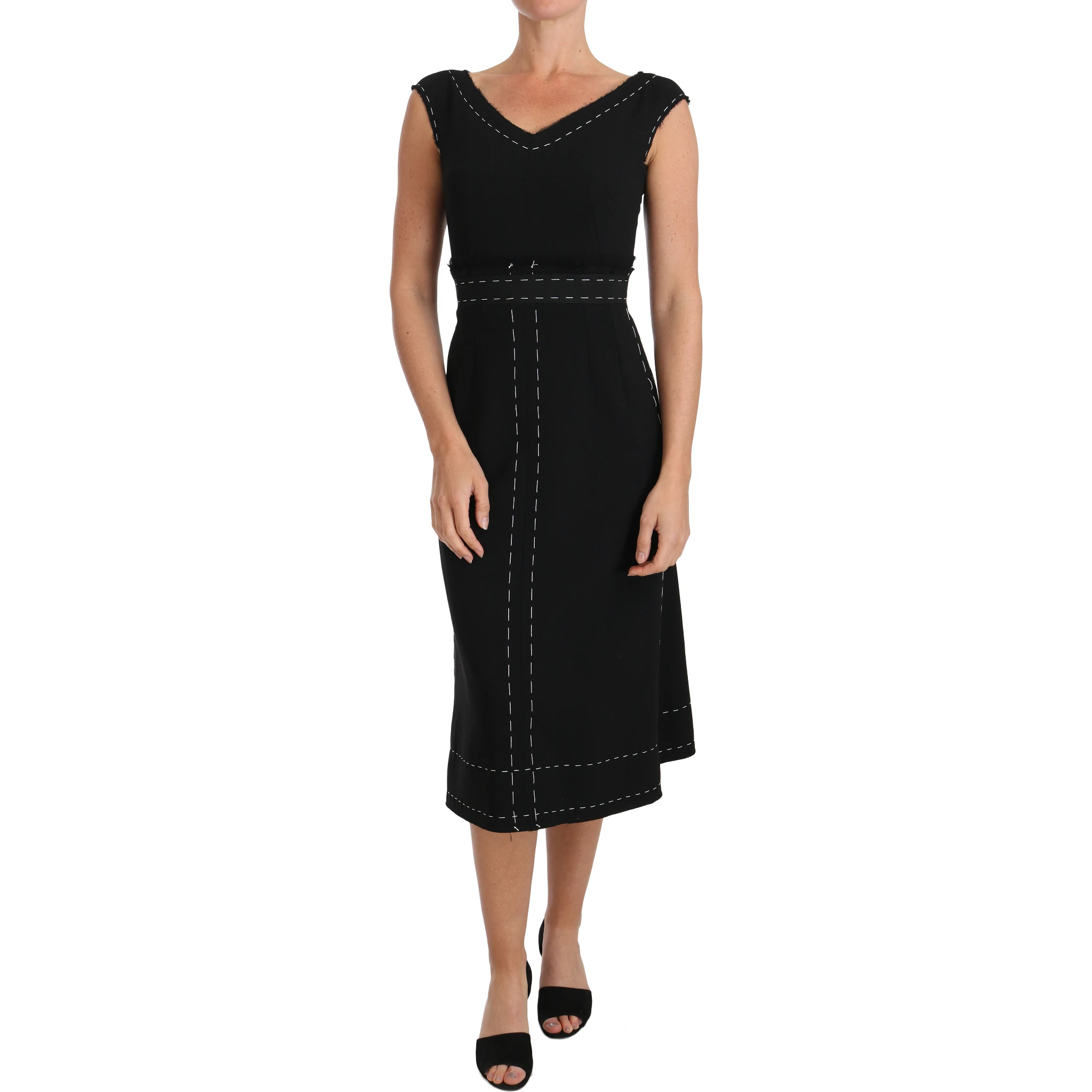 Black Wool Stretch A-line Sheath Dress