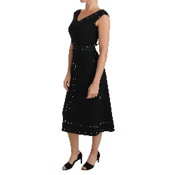 Black Wool Stretch A-line Sheath Dress