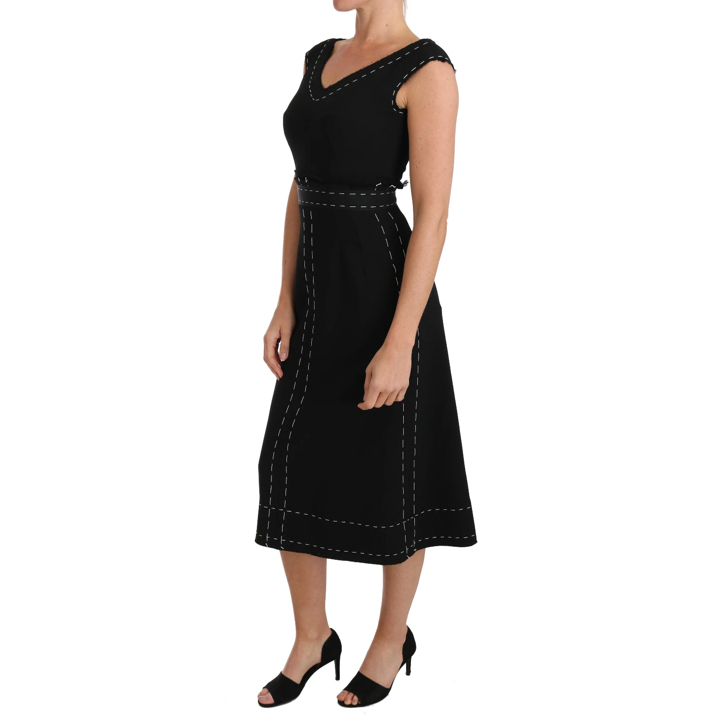 Black Wool Stretch A-line Sheath Dress