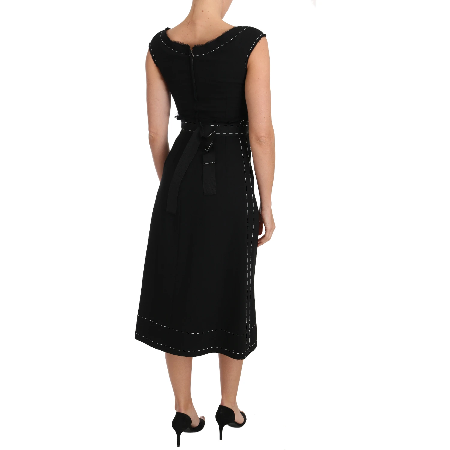 Black Wool Stretch A-line Sheath Dress