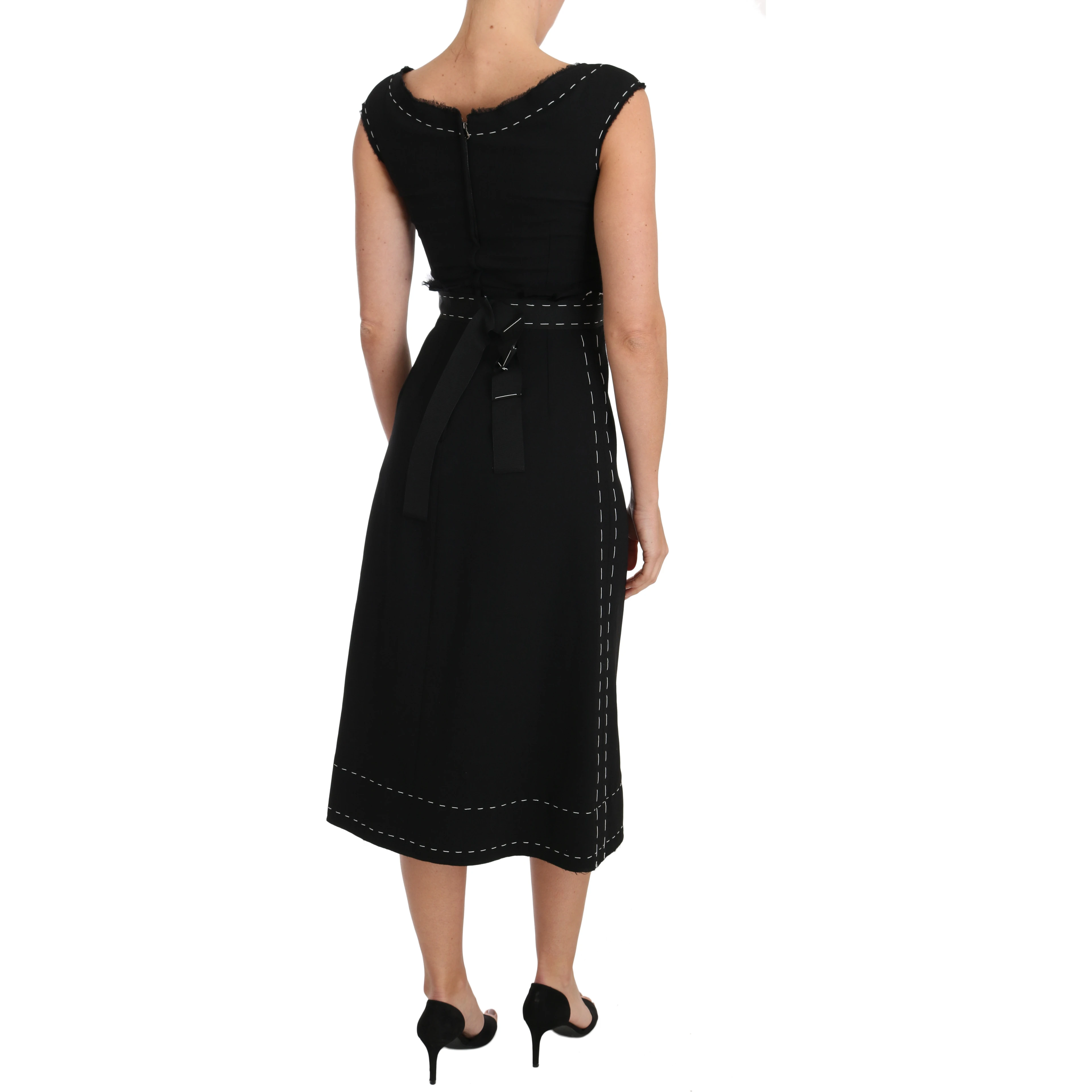 Black Wool Stretch A-line Sheath Dress