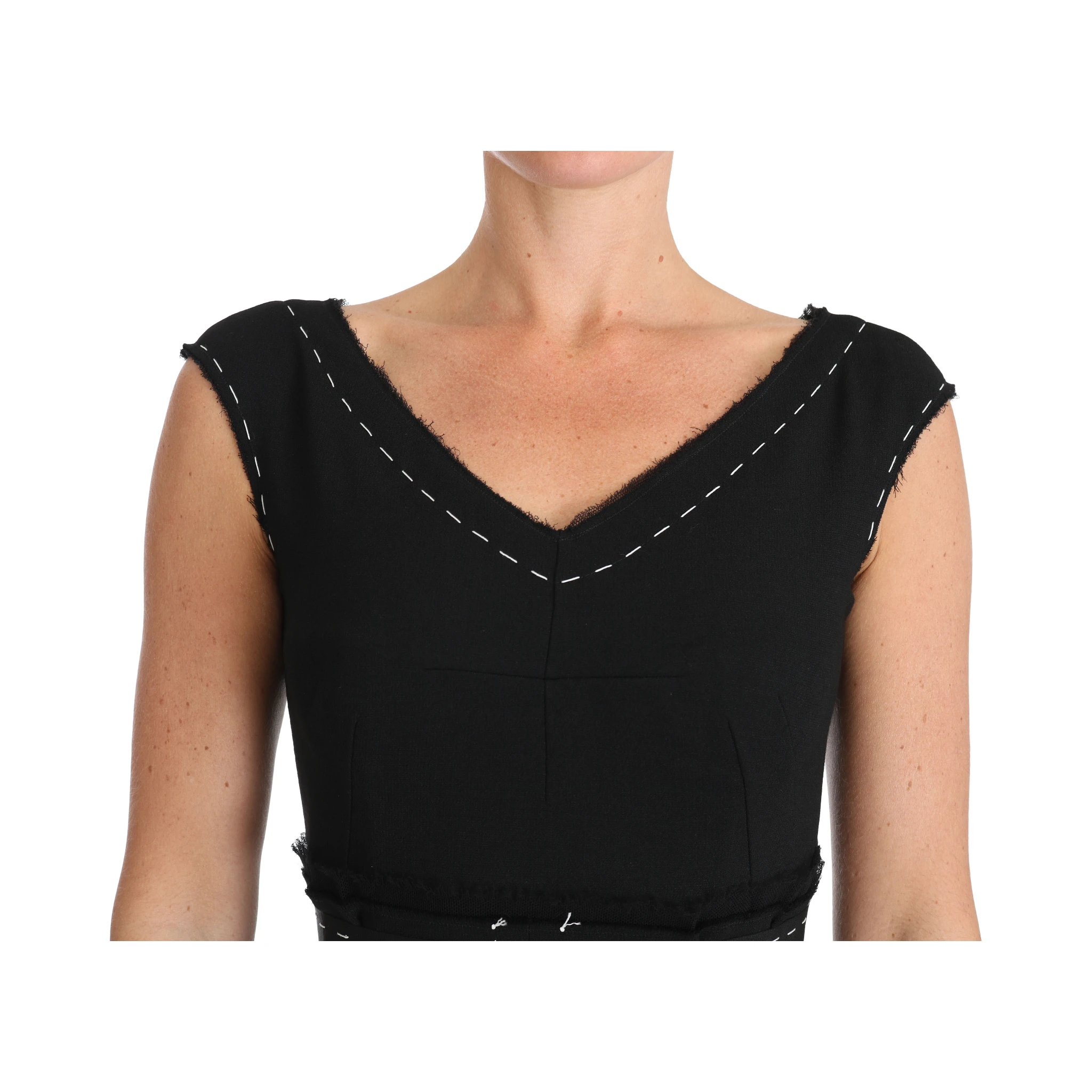 Black Wool Stretch A-line Sheath Dress