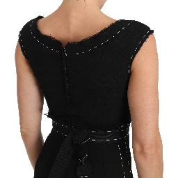 Black Wool Stretch A-line Sheath Dress