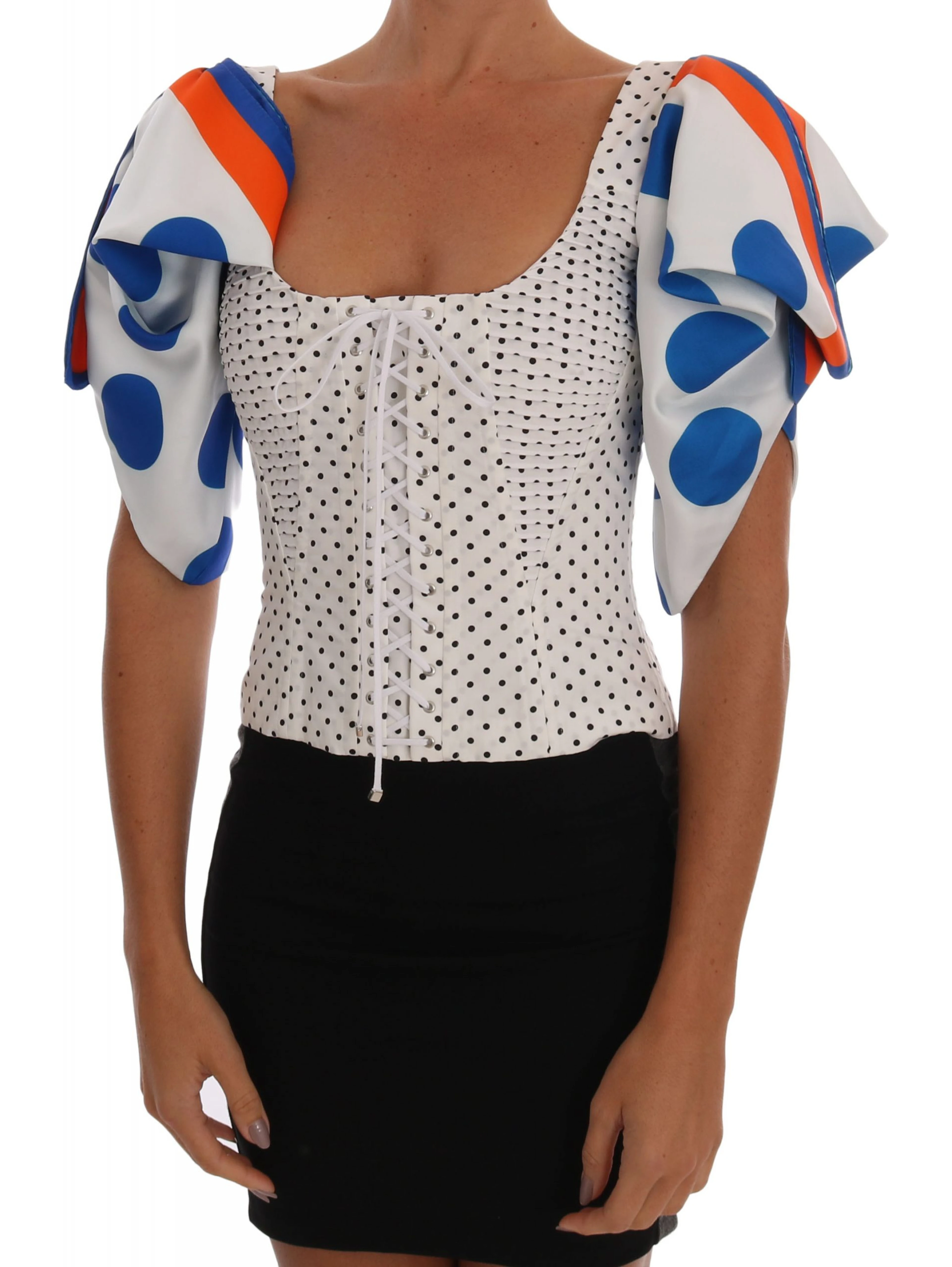 White Polka Silk Corset Bustier Top