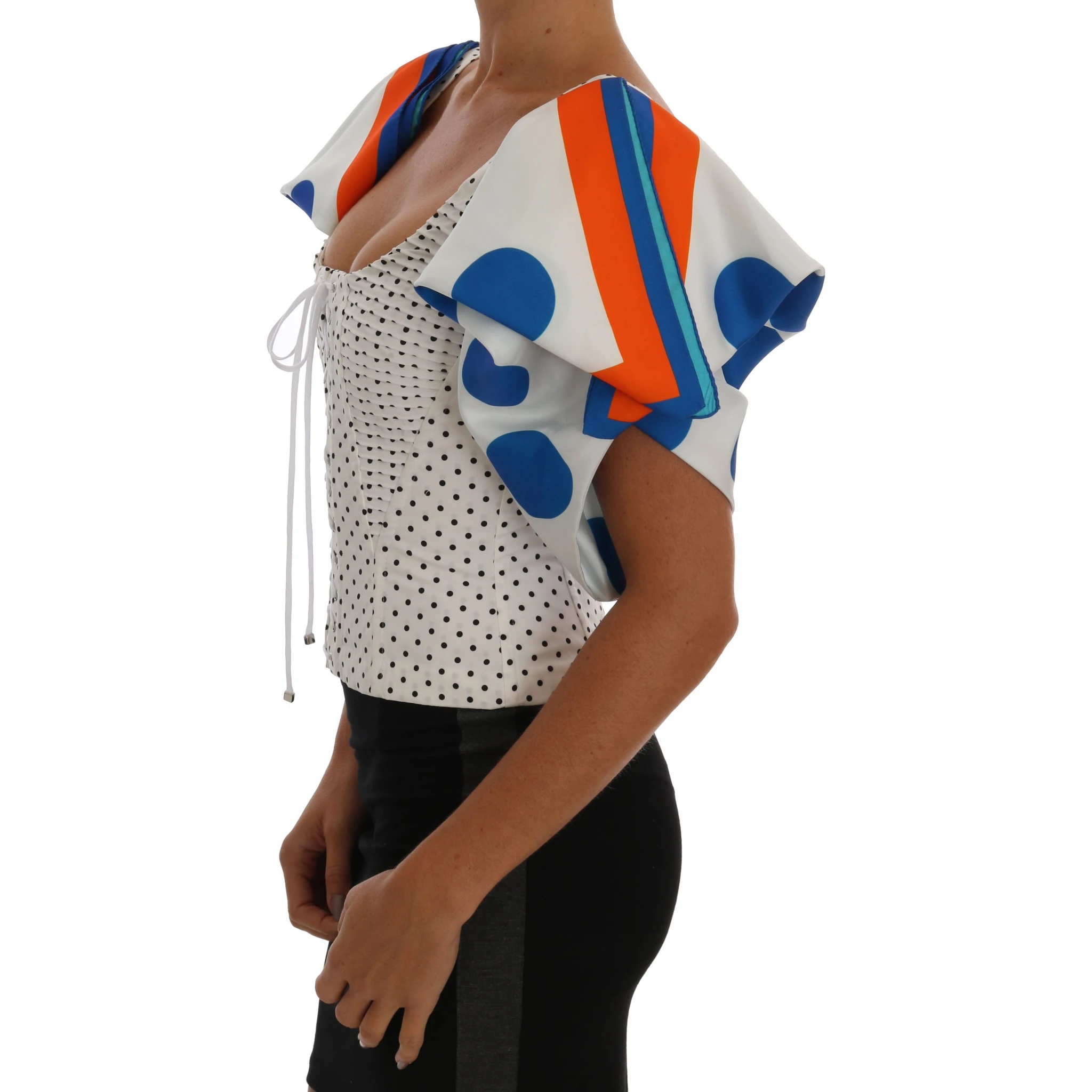 White Polka Silk Corset Bustier Top