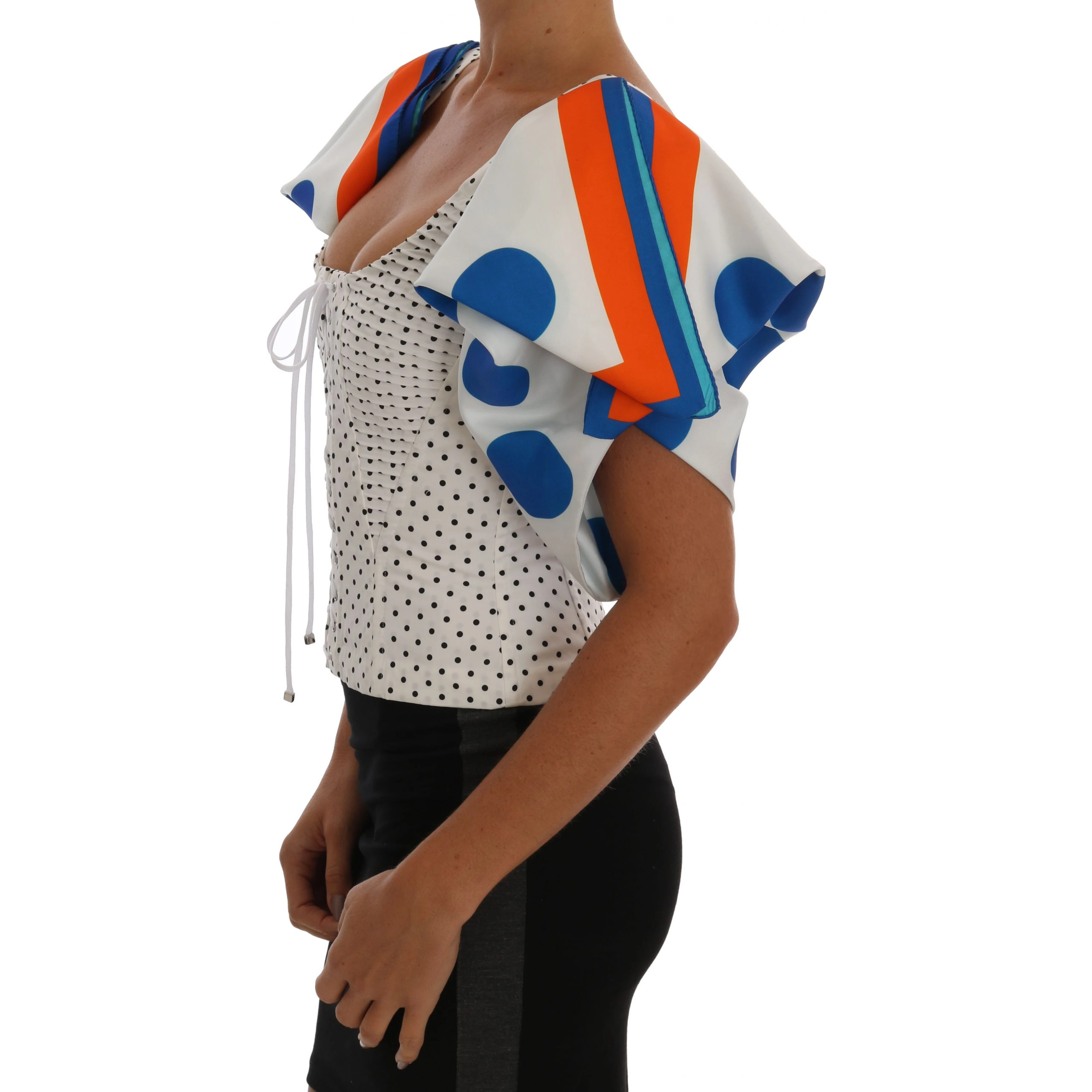 White Polka Silk Corset Bustier Top