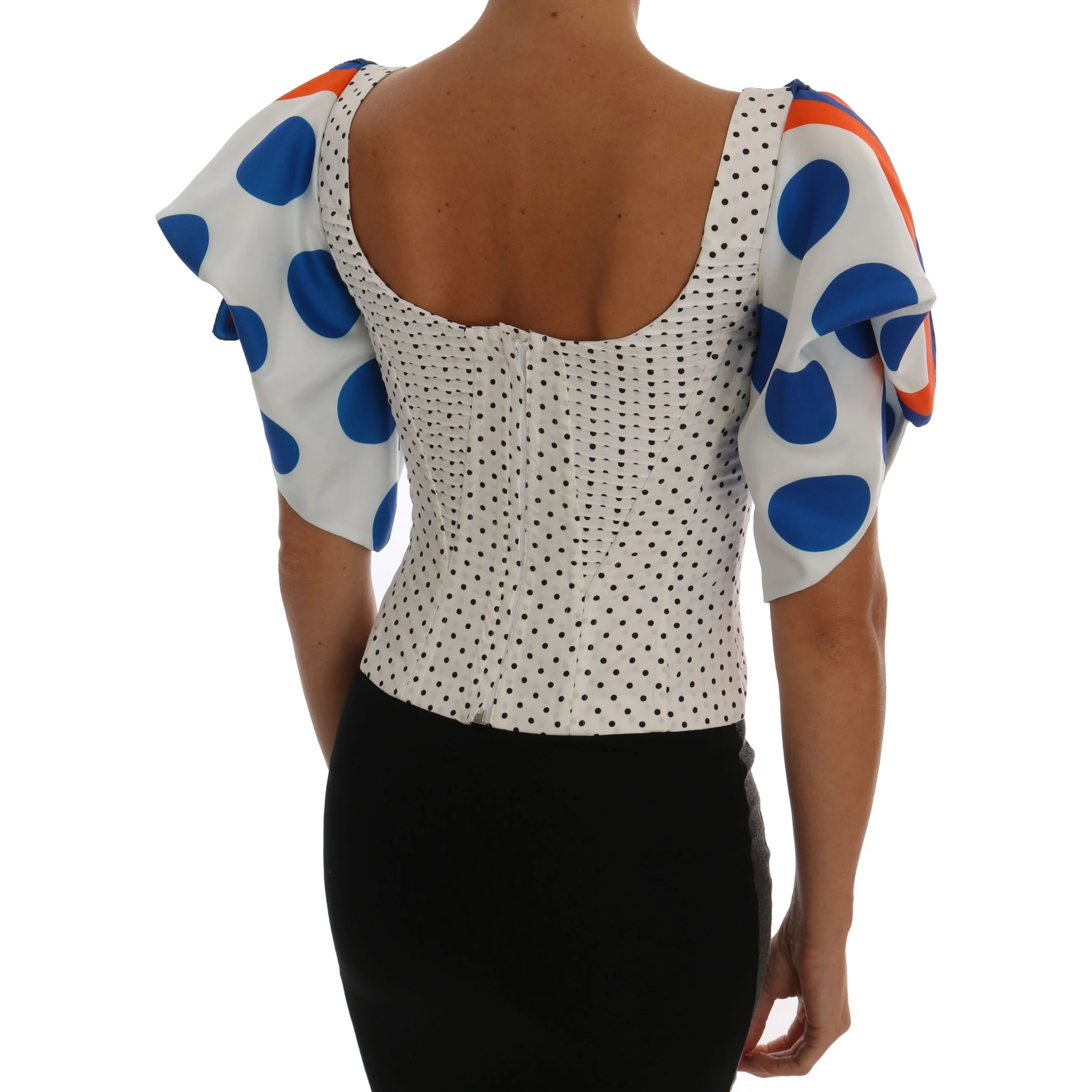 White Polka Silk Corset Bustier Top