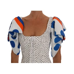 White Polka Silk Corset Bustier Top