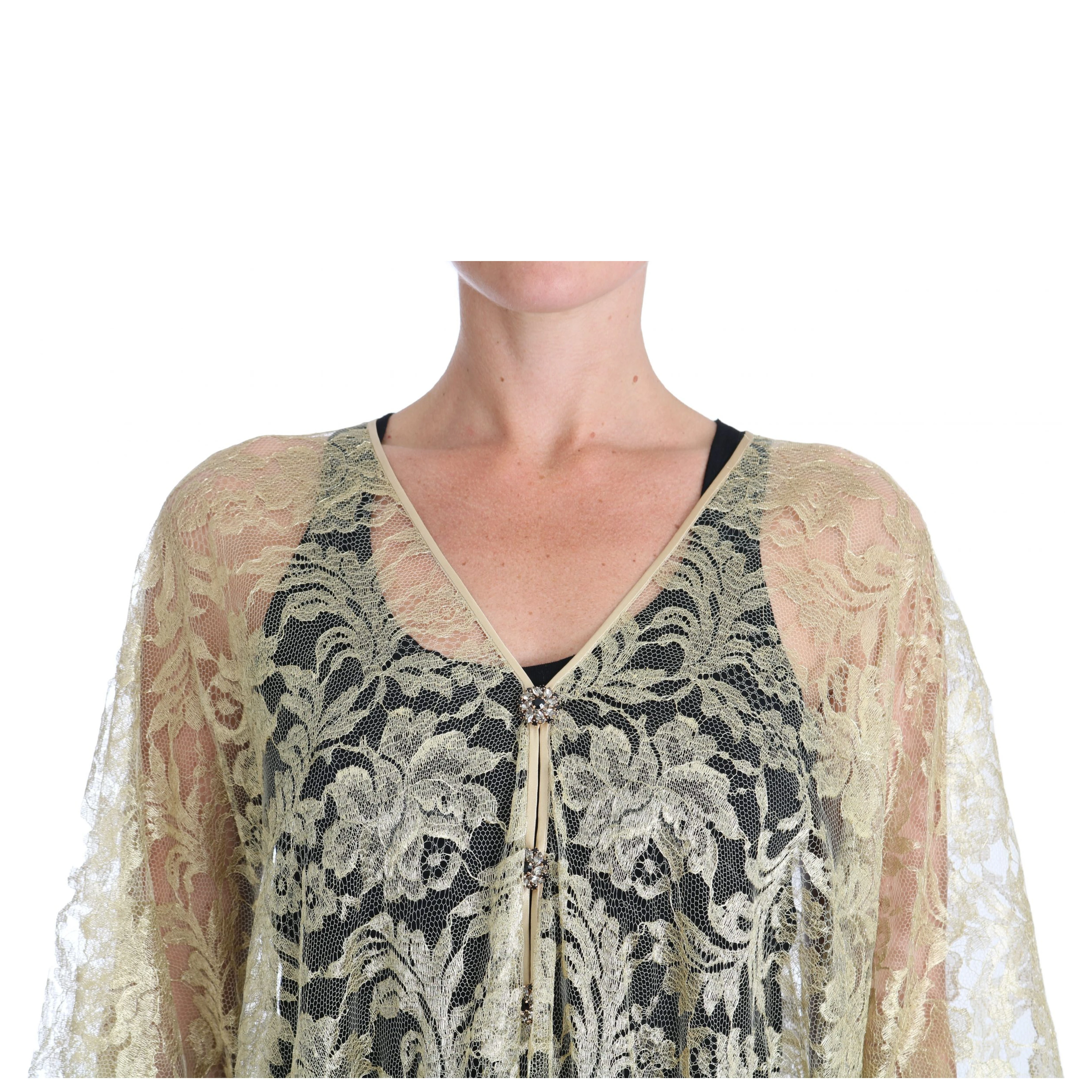 Gold Floral Lace Crystal Gown Cape Dress