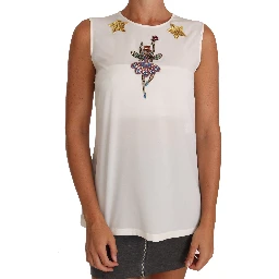 White Silk Embellished Crystal Sequin Fairy Top