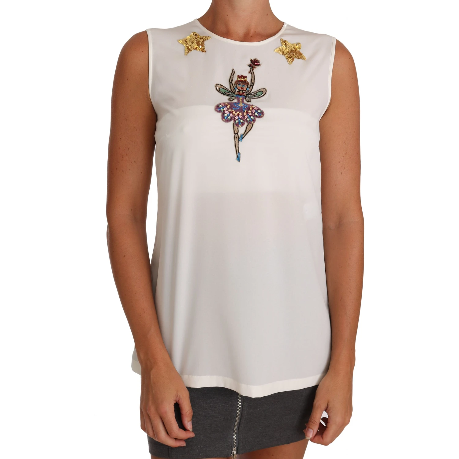 White Silk Embellished Crystal Sequin Fairy Top