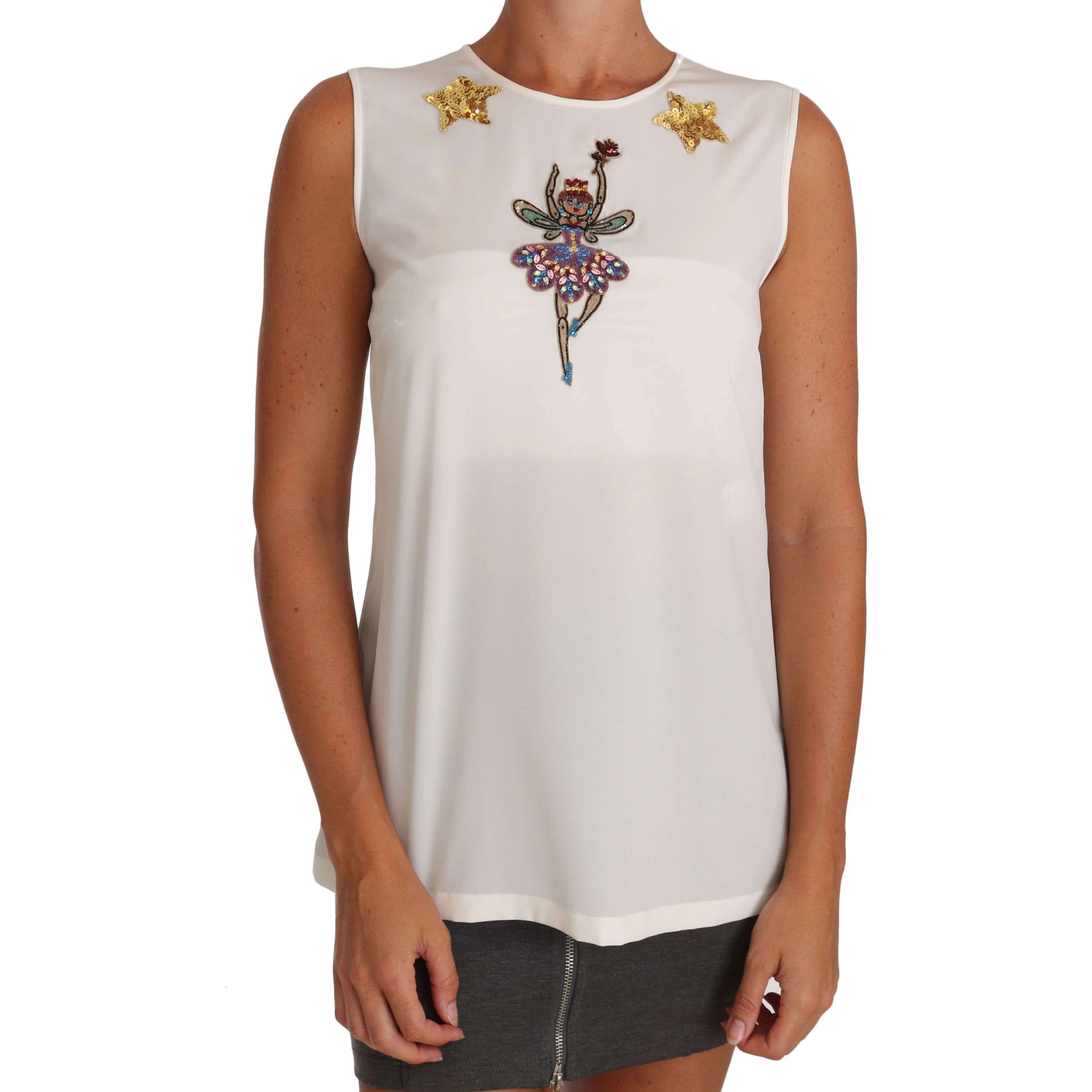 White Silk Embellished Crystal Sequin Fairy Top