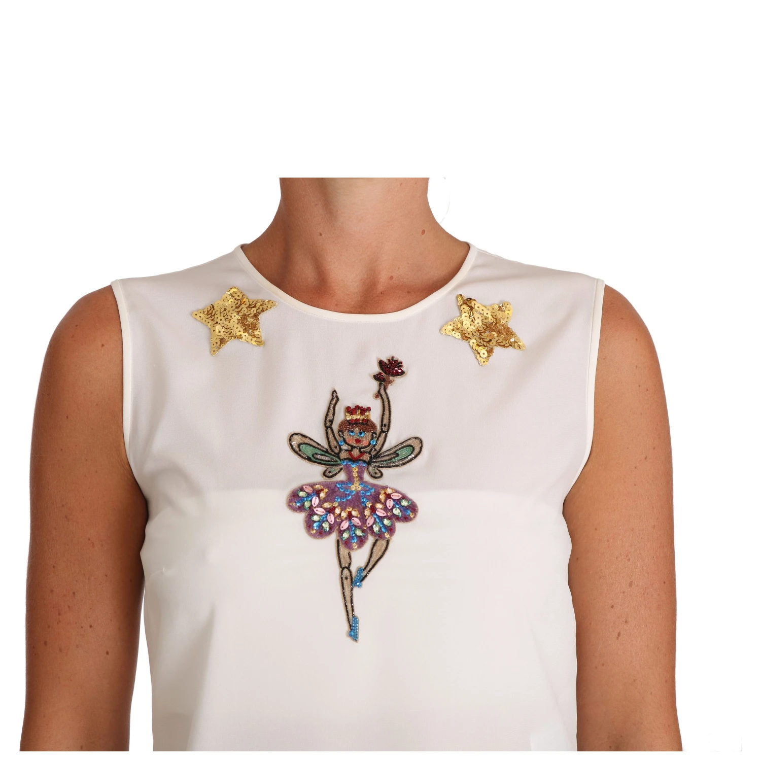 White Silk Embellished Crystal Sequin Fairy Top