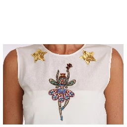 White Silk Embellished Crystal Sequin Fairy Top