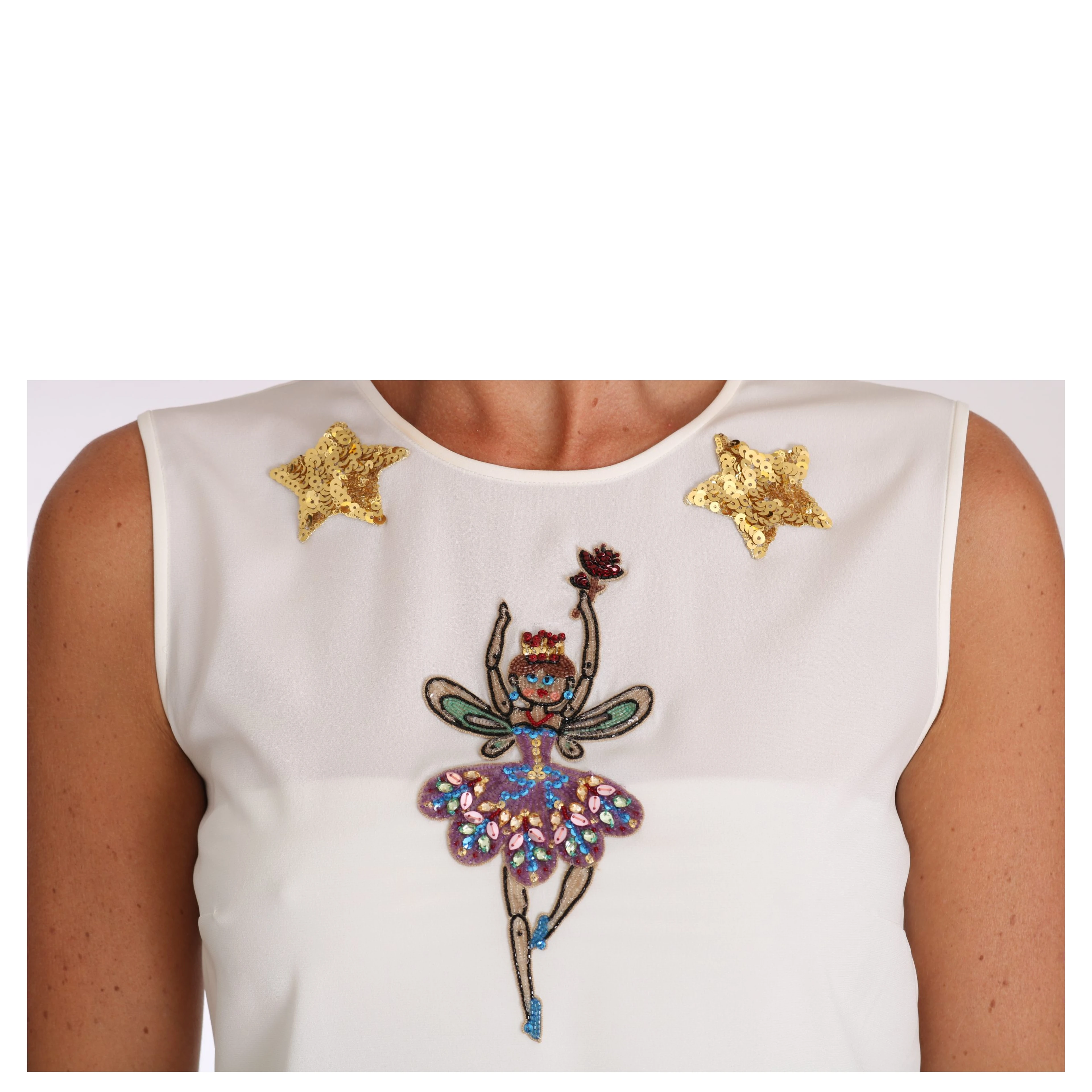 White Silk Embellished Crystal Sequin Fairy Top