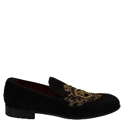Loafers Black Velvet Gold Crown