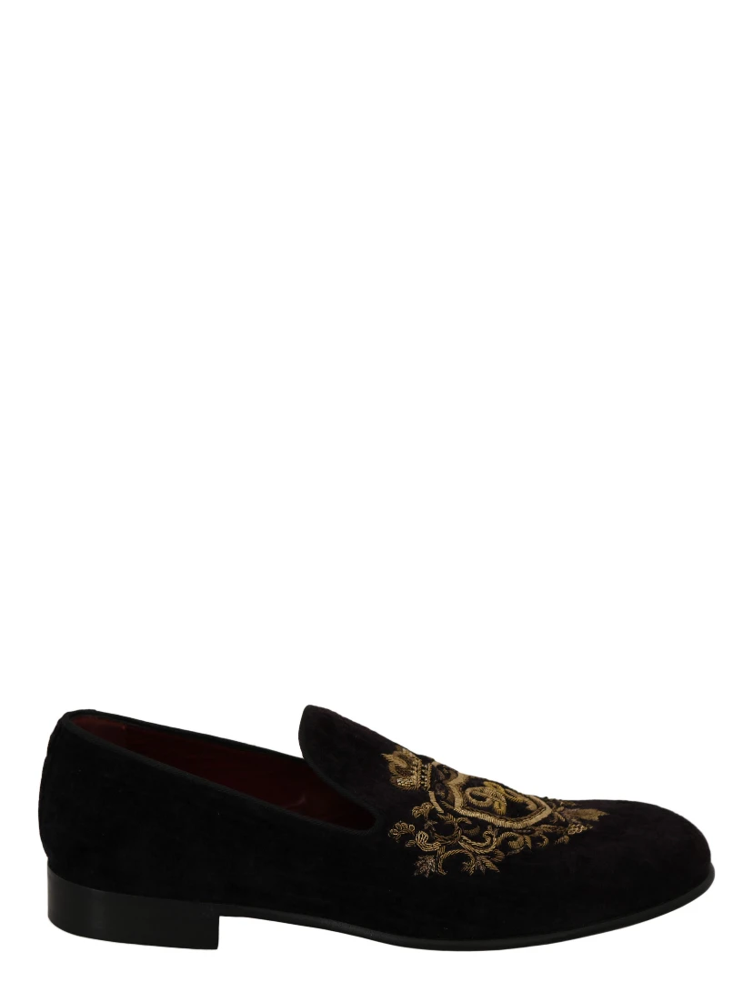 Loafers Black Velvet Gold Crown
