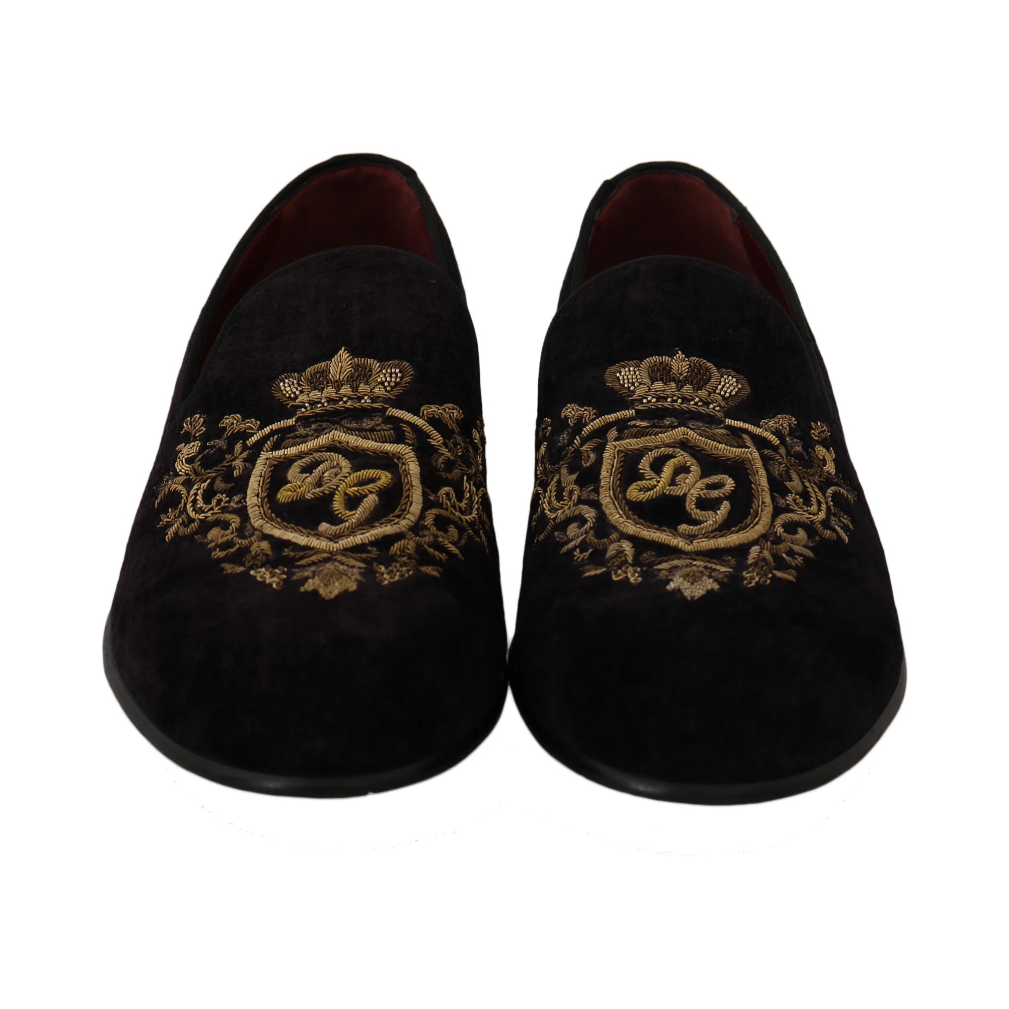 Loafers Black Velvet Gold Crown