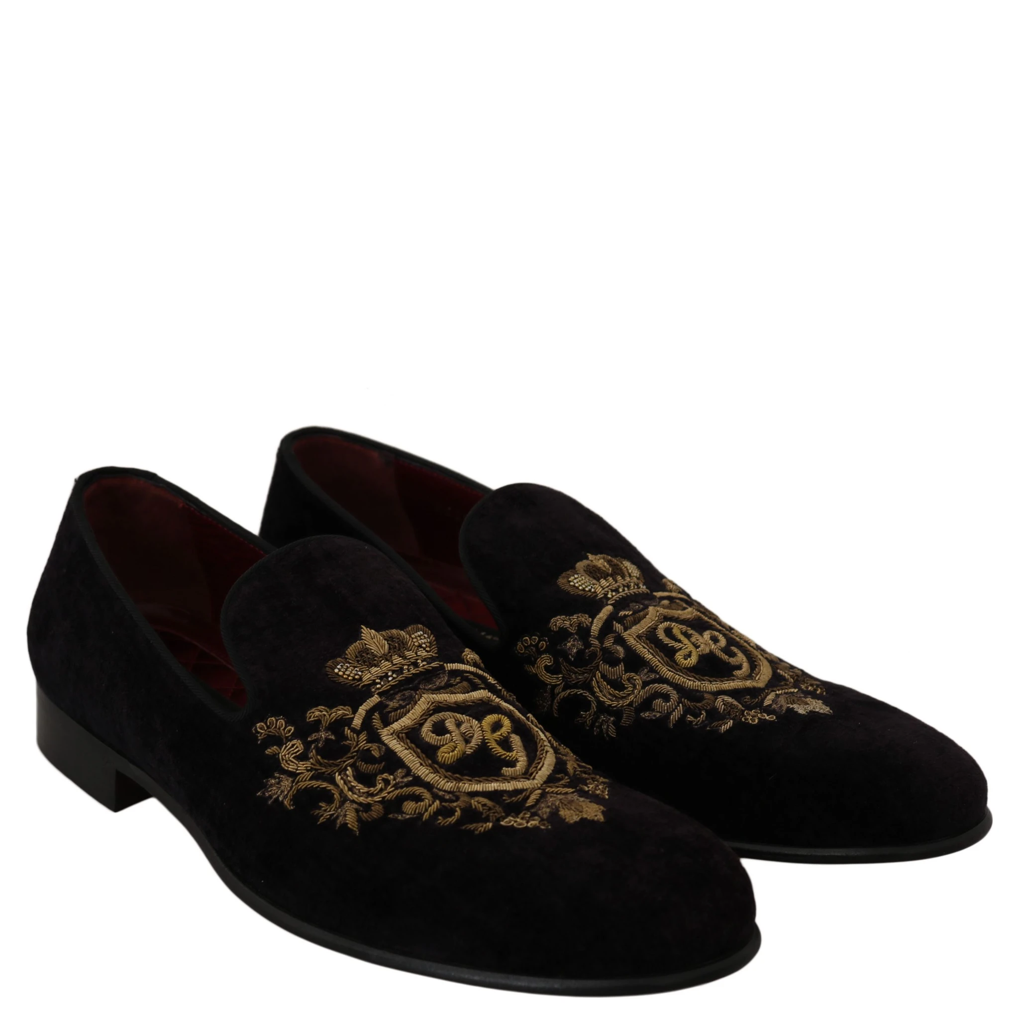 Loafers Black Velvet Gold Crown