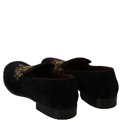 Loafers Black Velvet Gold Crown