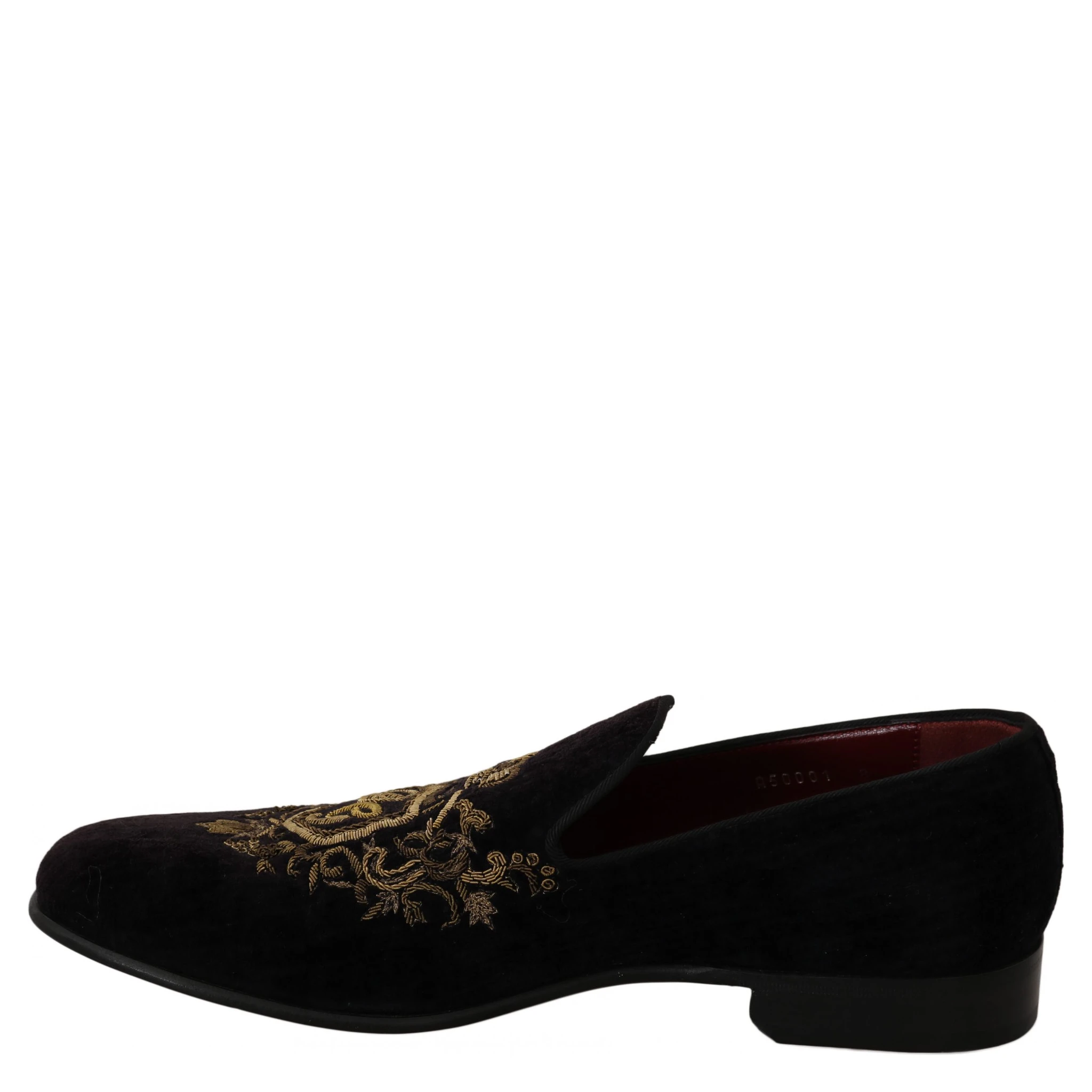 Loafers Black Velvet Gold Crown