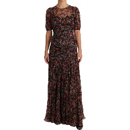 Black Floral Roses A-Line Shift Gown Dress