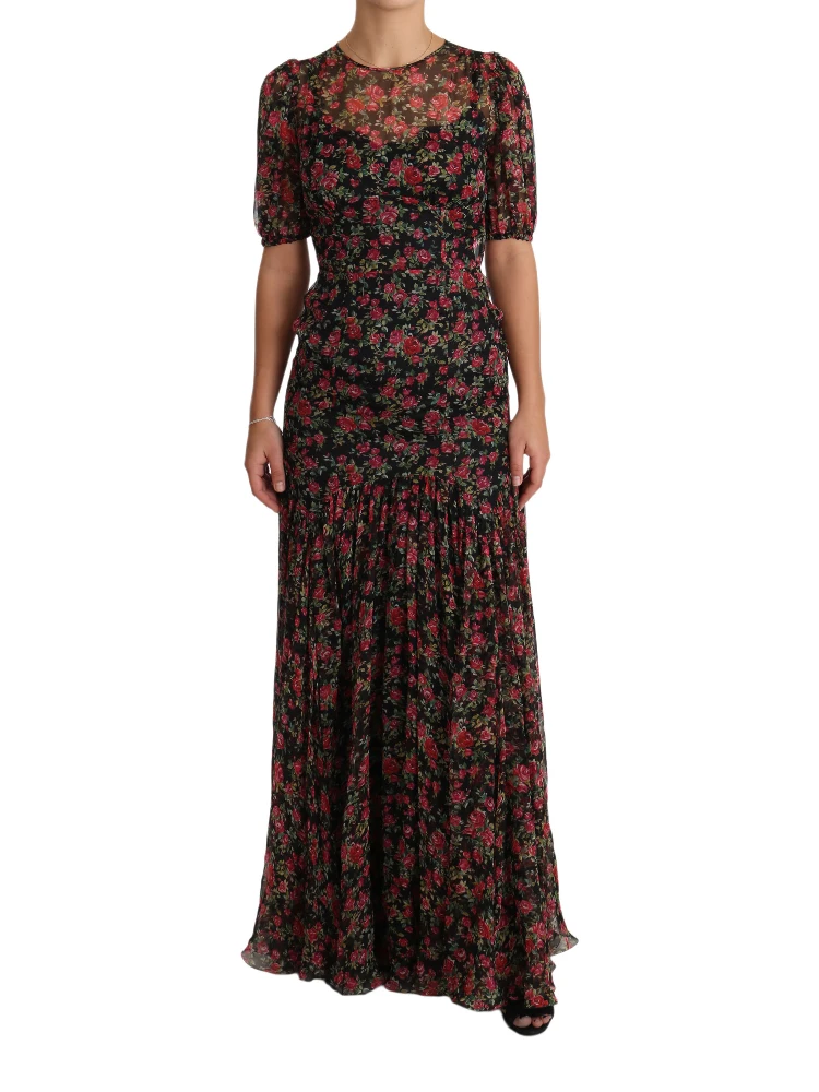 Black Floral Roses A-Line Shift Gown Dress