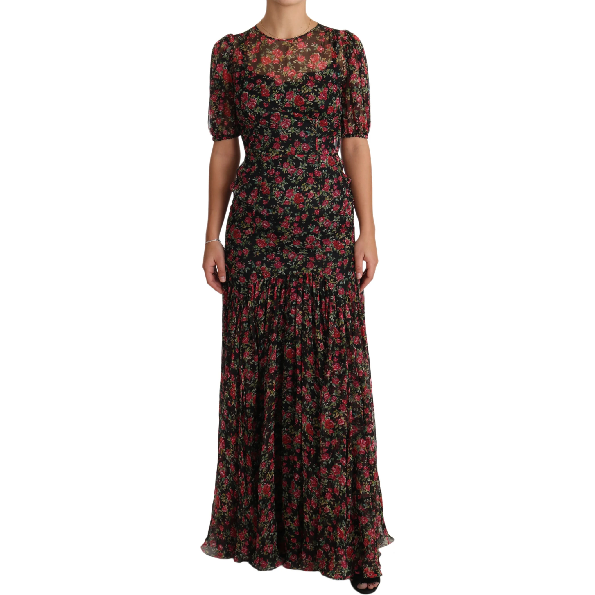 Black Floral Roses A-Line Shift Gown Dress