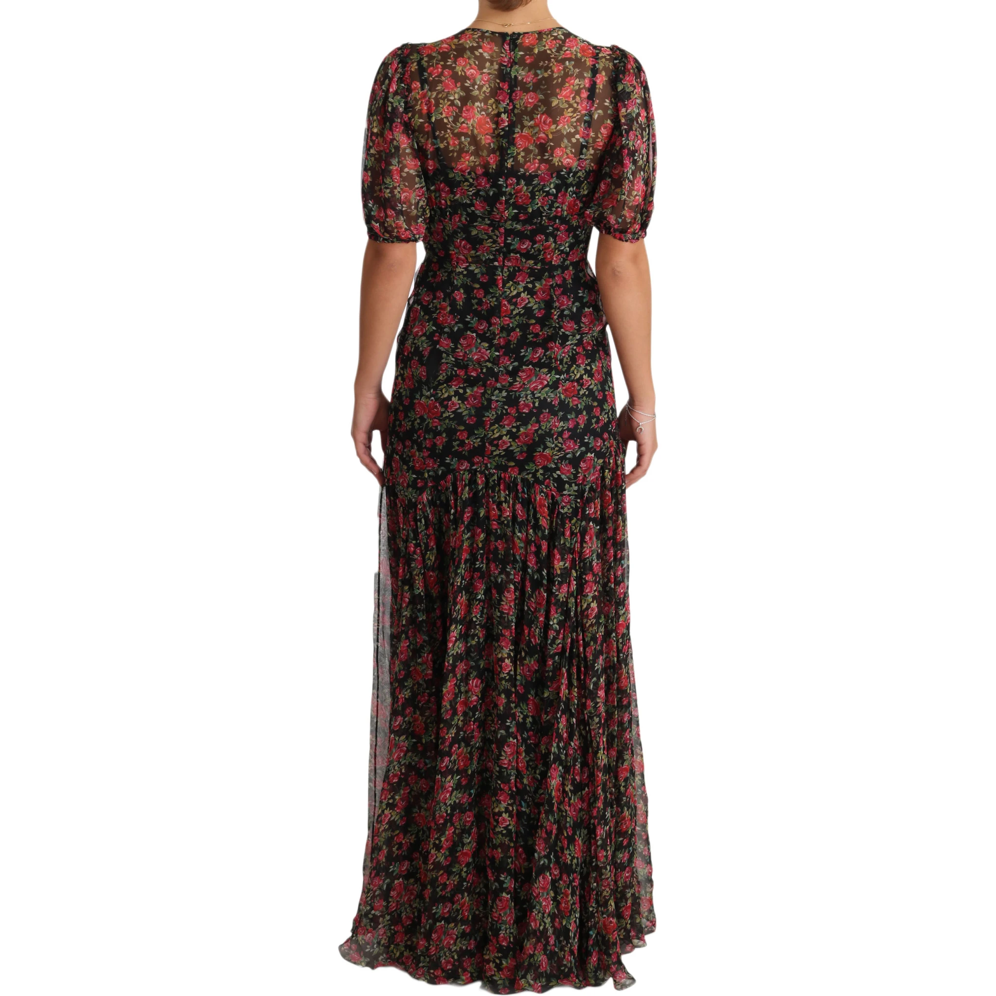 Black Floral Roses A-Line Shift Gown Dress