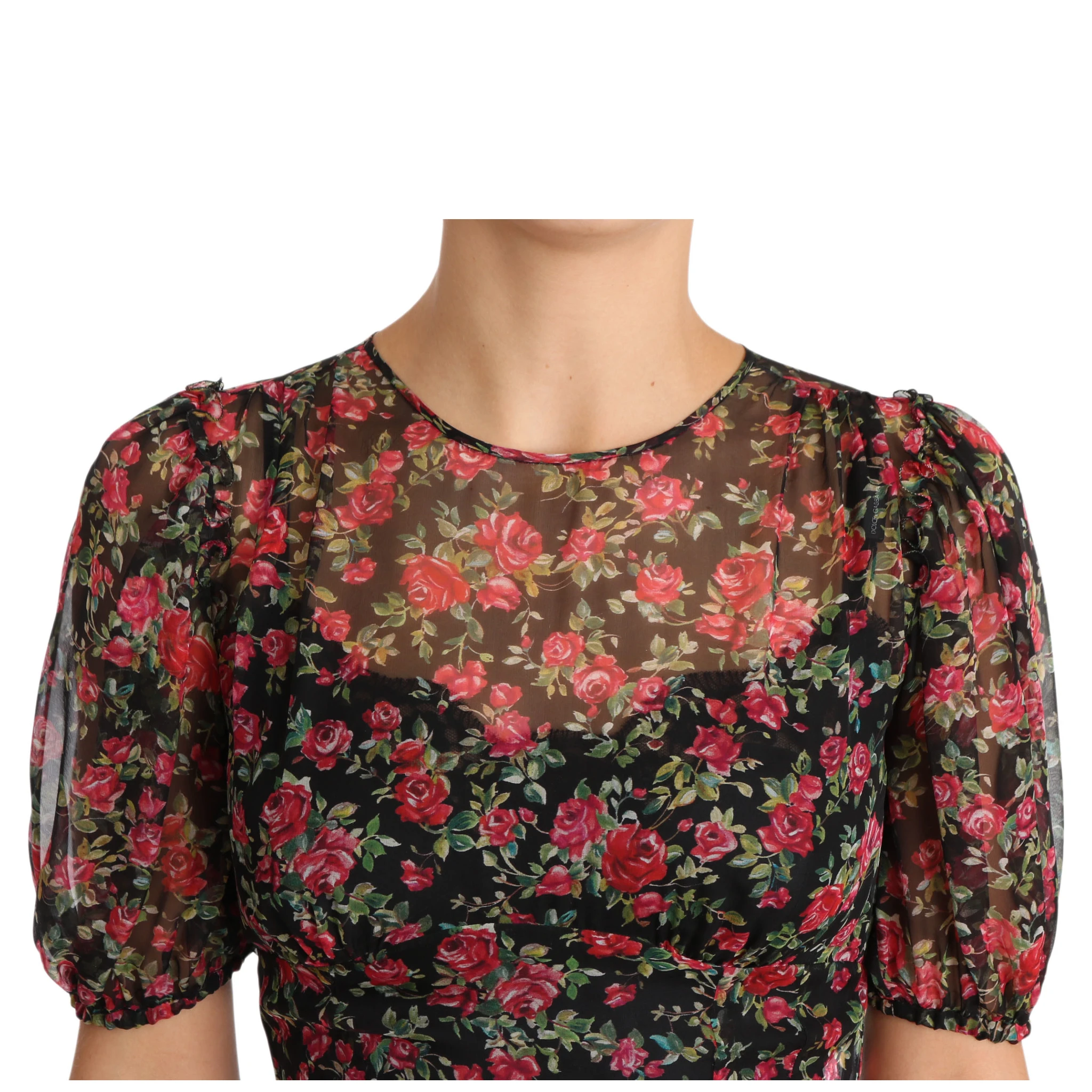 Black Floral Roses A-Line Shift Gown Dress