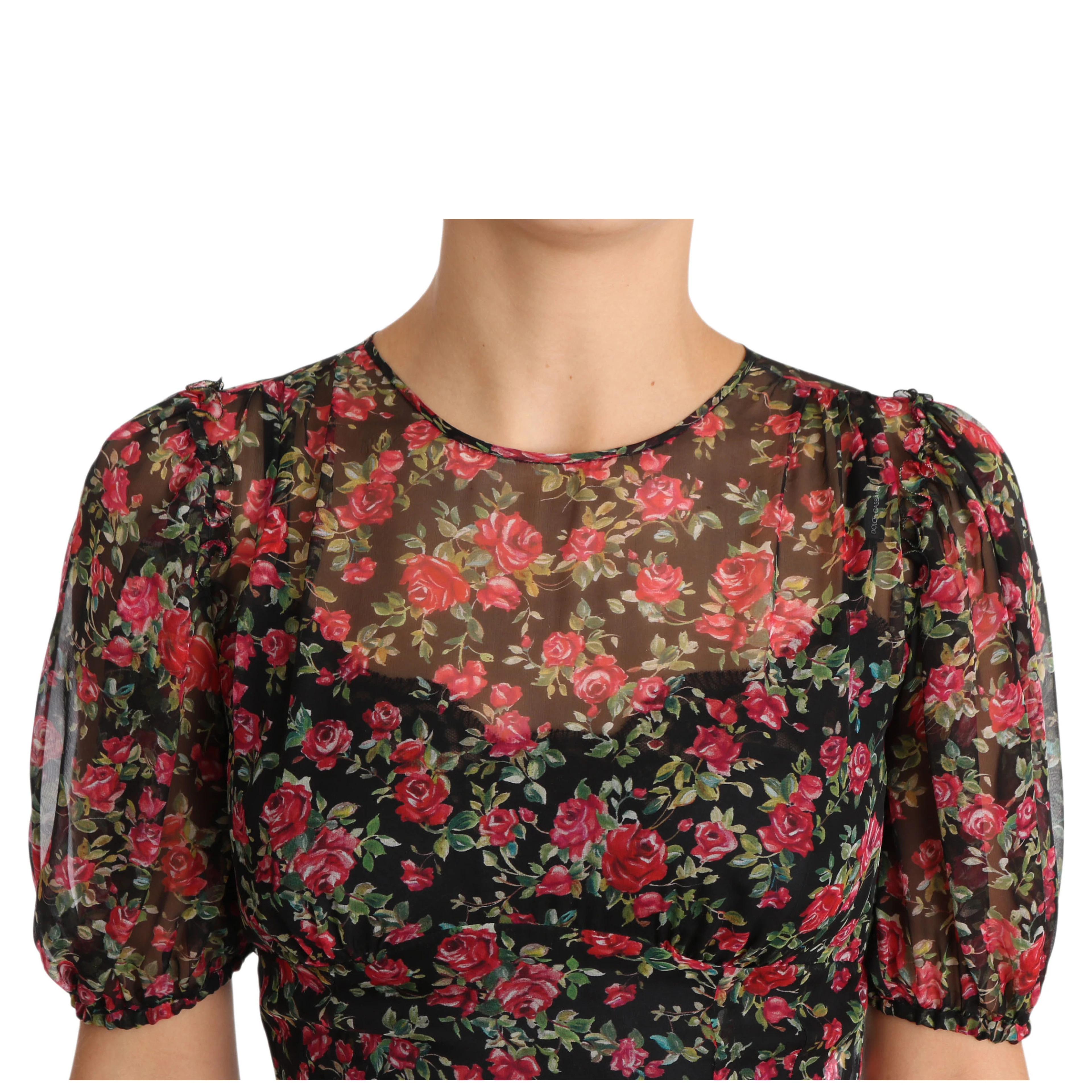 Black Floral Roses A-Line Shift Gown Dress