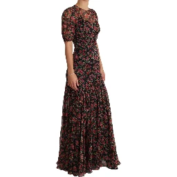 Black Floral Roses A-Line Shift Gown Dress