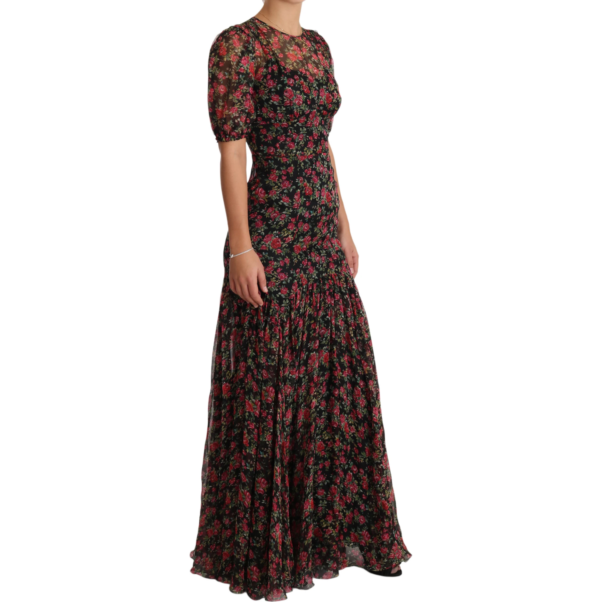 Black Floral Roses A-Line Shift Gown Dress