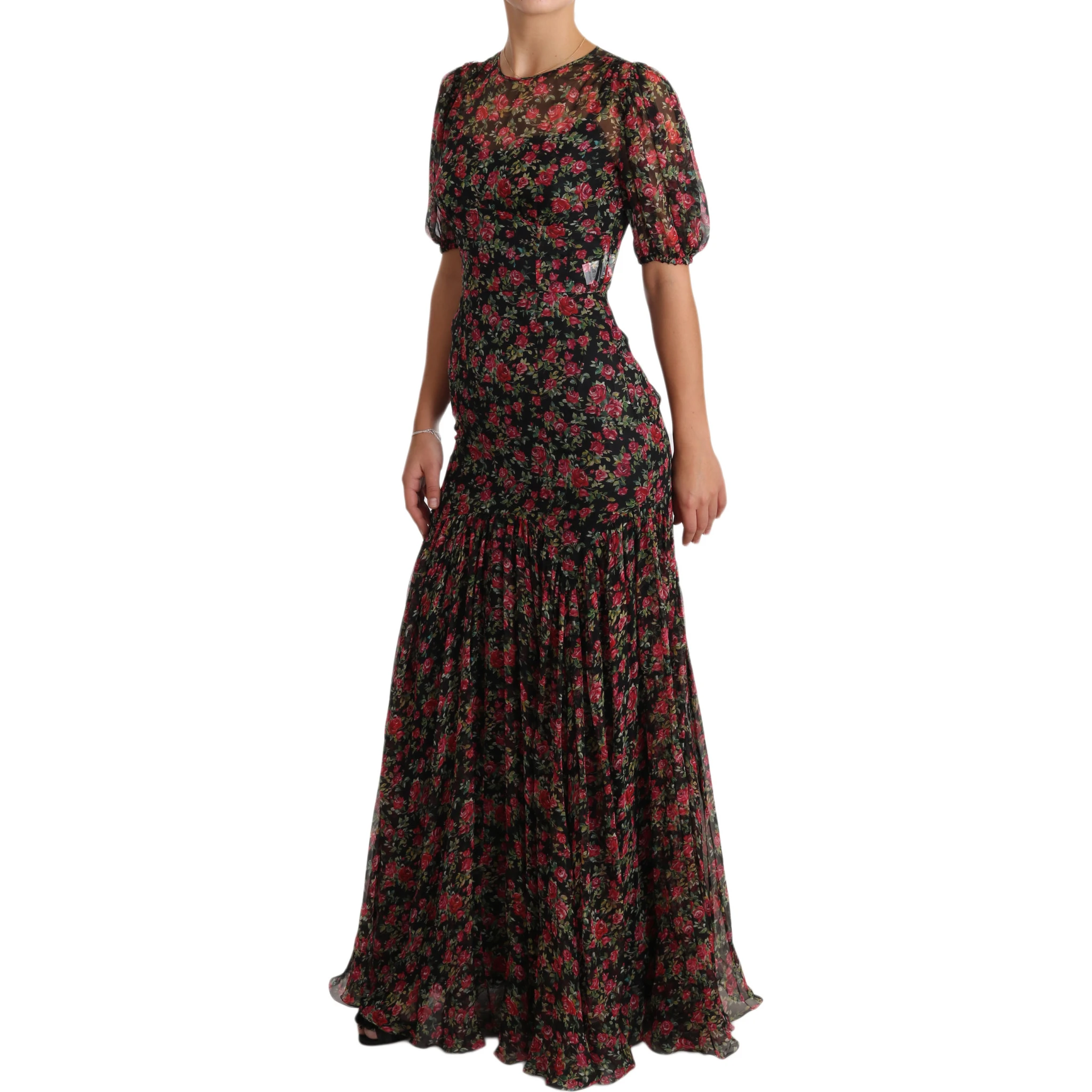 Black Floral Roses A-Line Shift Gown Dress