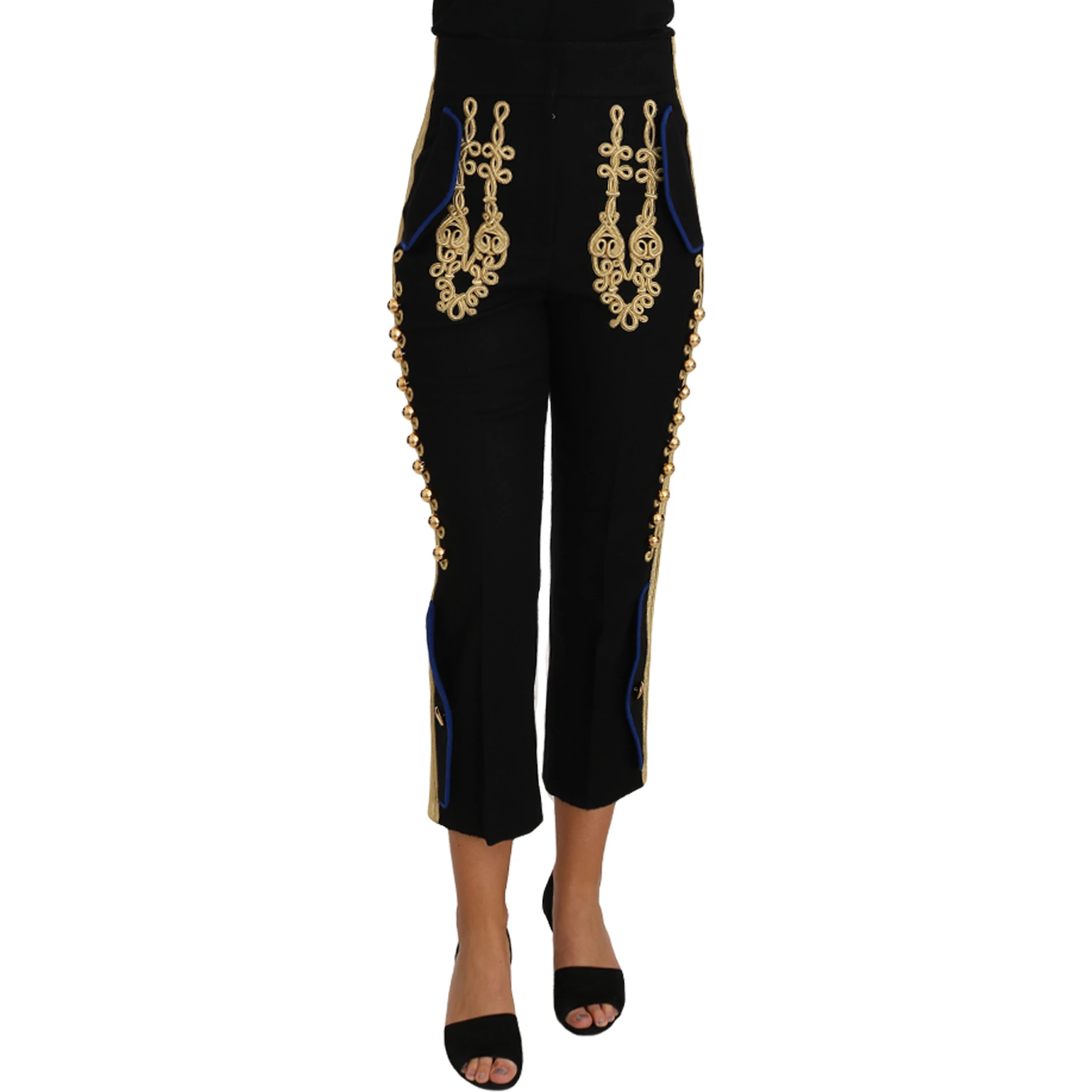 Military Embellished Pants Black Gold Dress Pant
